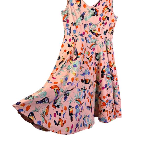 HEARTS & ROSES Dress‎ 12 Sandy Birds Peach Tropical Novelty Vintage Repro Birds - Picture 3 of 14